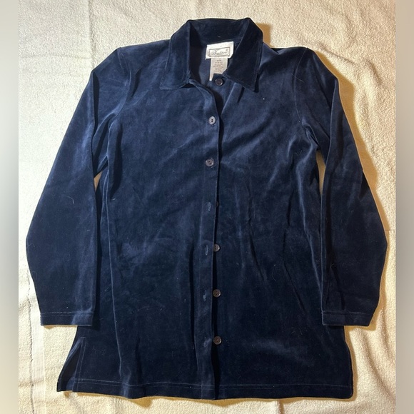 Vintage 2 Piece Set Navy Blue Velvet Women's Jacket and pants - Picture 6 of 7